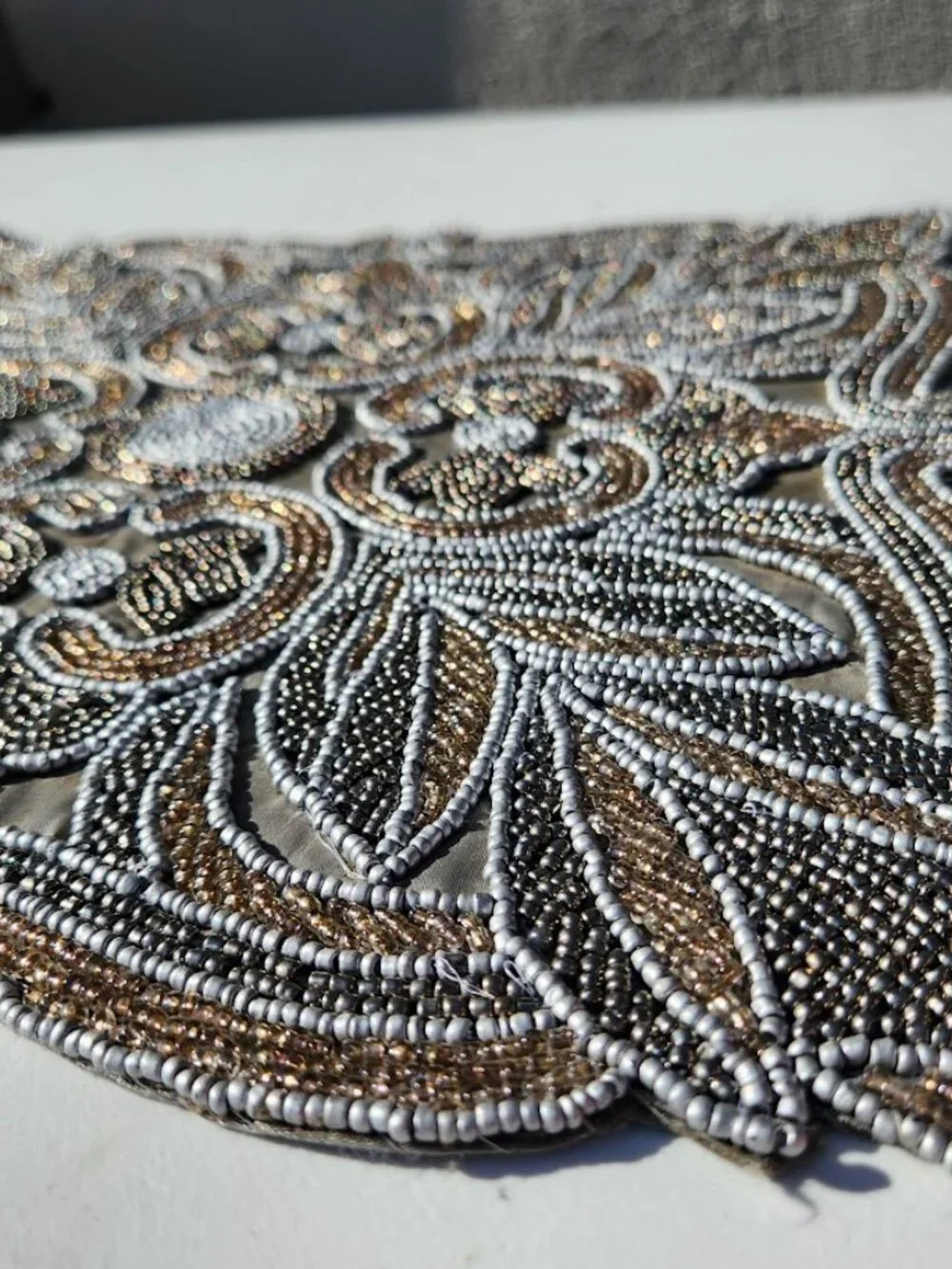 Embroidered Beaded Square Placemat Table Setting Holiday Christmas Decor Silver